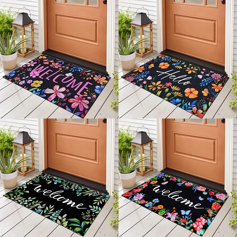 Floral Welcome Door Mats  Floral Front Doormats Home Entrance Non Slip Rug for Living Room Kitchen Door Mat