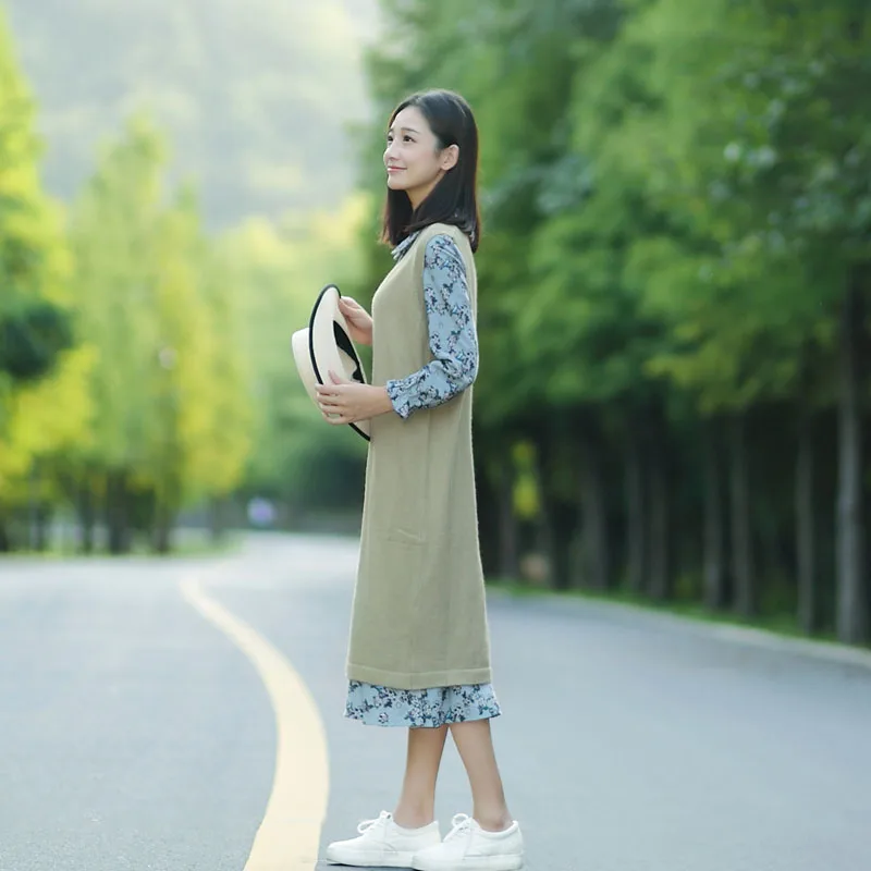 

Ретро-свитер женский вязаный, средней длины, ниже колена, весна-осень, новый, свободный крой, V-образный вырез