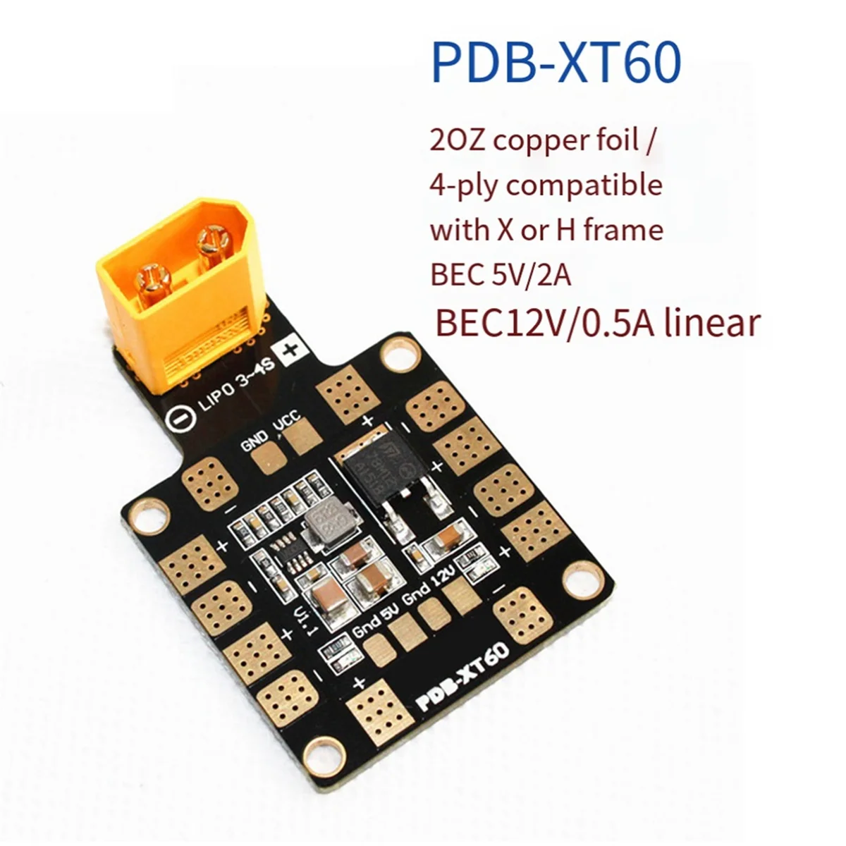 Matek Systems-Placa de distribución de energía PDB XT60 W/ BEC 5V 12V para QAV250 RC FPV Quadcopter multicóptero Drone