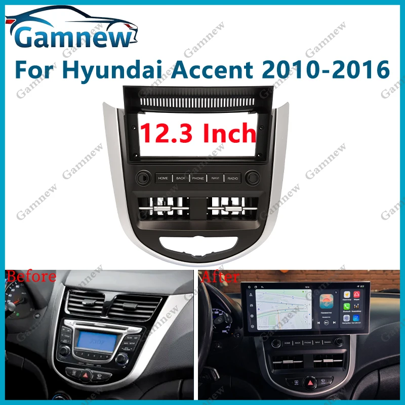 12.3 Inch Car Frame with Knob Fascia Adapter Android Radio Dash Panel Kit For Hyundai Accent Solaris I-25 2010-2016