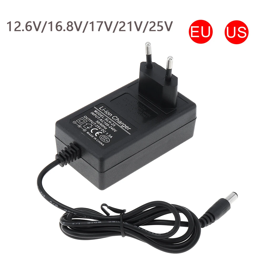 Adaptador de Alimentação dc 12.6 16.8 17 21 25v Carregador de Fonte de Alimentação com Plugue ue e Plugue Americano para Furadeira Elétrica de Lítio Chave de Fenda Chave