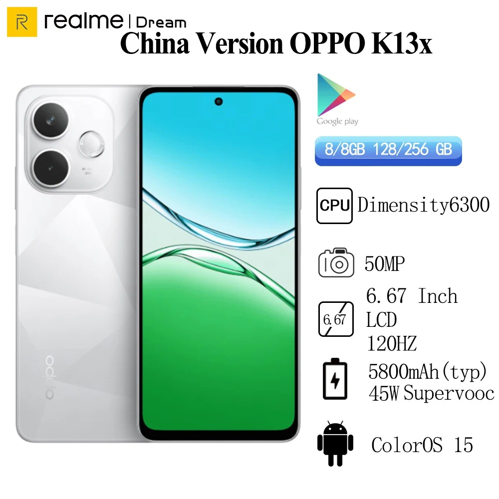 OPPO K13x Dimensity6300 بطارية 5800 مللي أمبير في الساعة 45 وات SUPERVOOC 6.67 بوصة LCD 120 هرتز كاميرا خلفية 50 ميجابكسل تحديث OTA #1