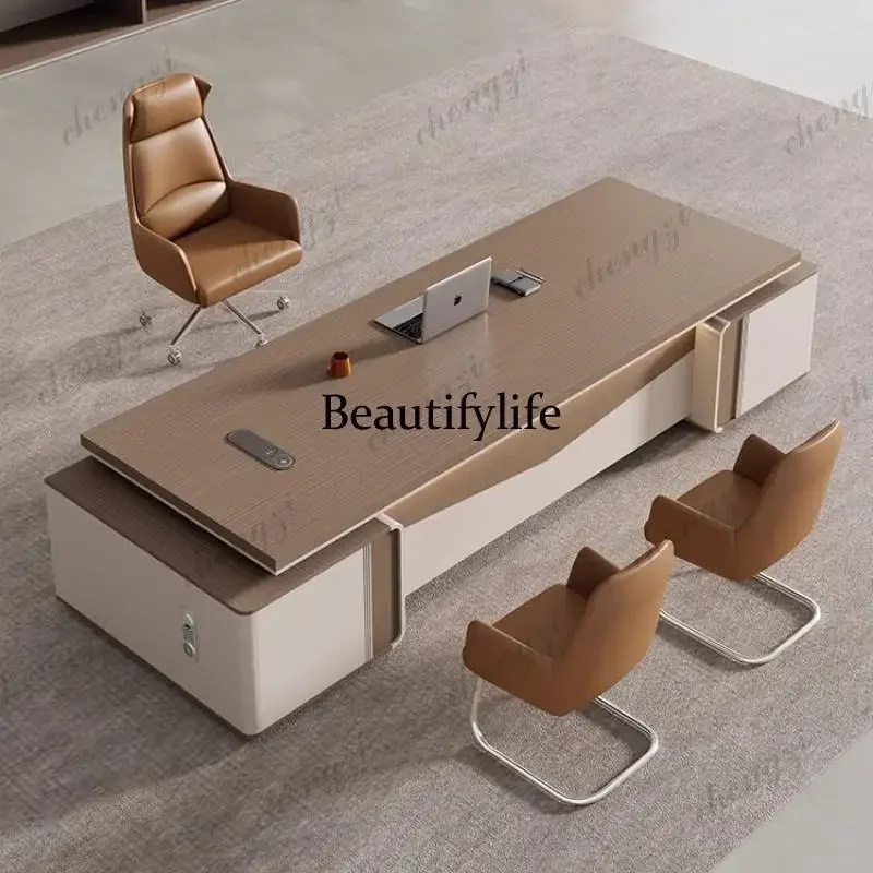 F181 Big Designer Executive Office Desk Strong Brown Large Modern Computer Desks Standing Drawers Mesas De Escritorio Furniture