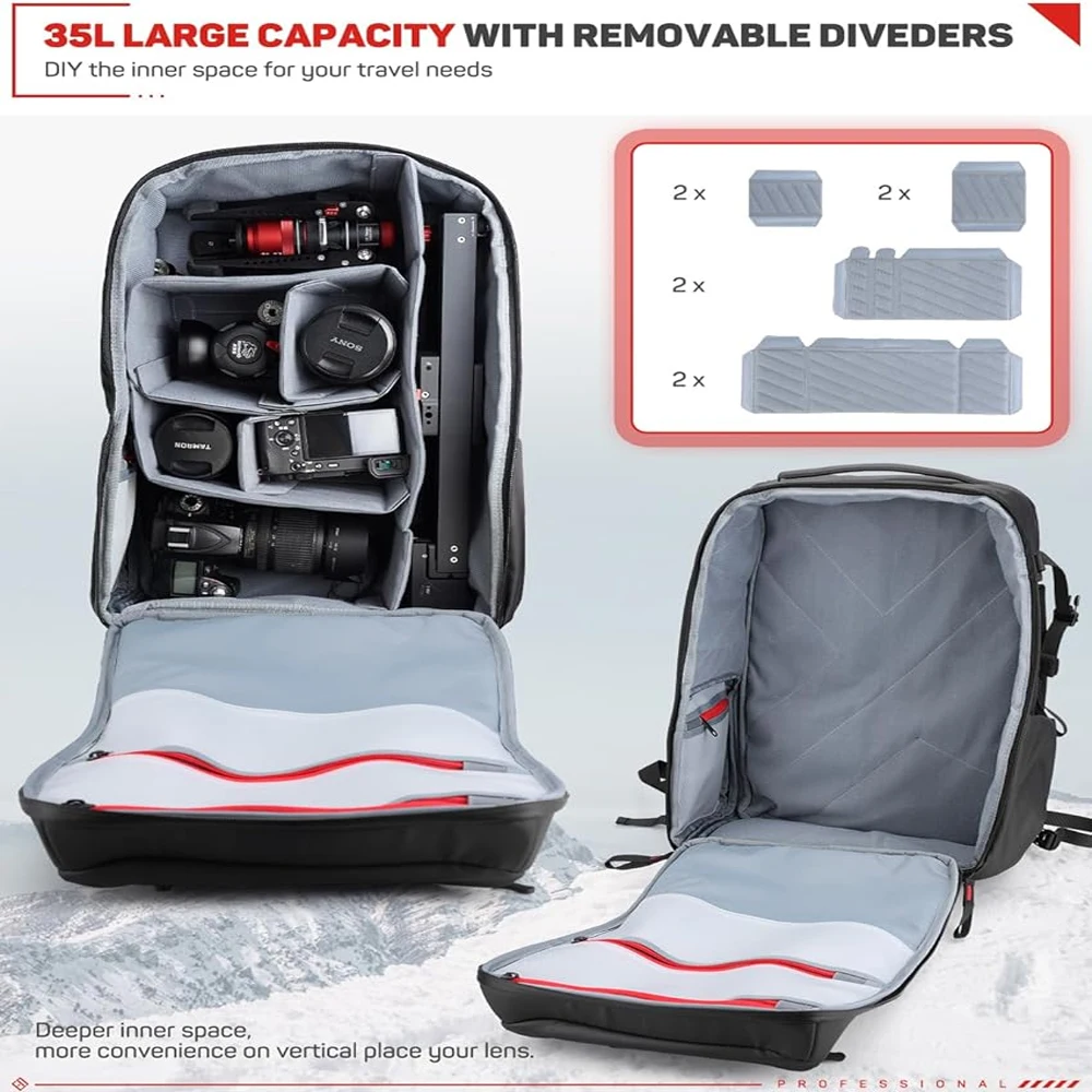 IFOOTAGE Beave BV-R35 Rolling Camera Bag, Travel Camera Case with Wheels, 35L Photography Backpack, Side Access Outdoor Photogra