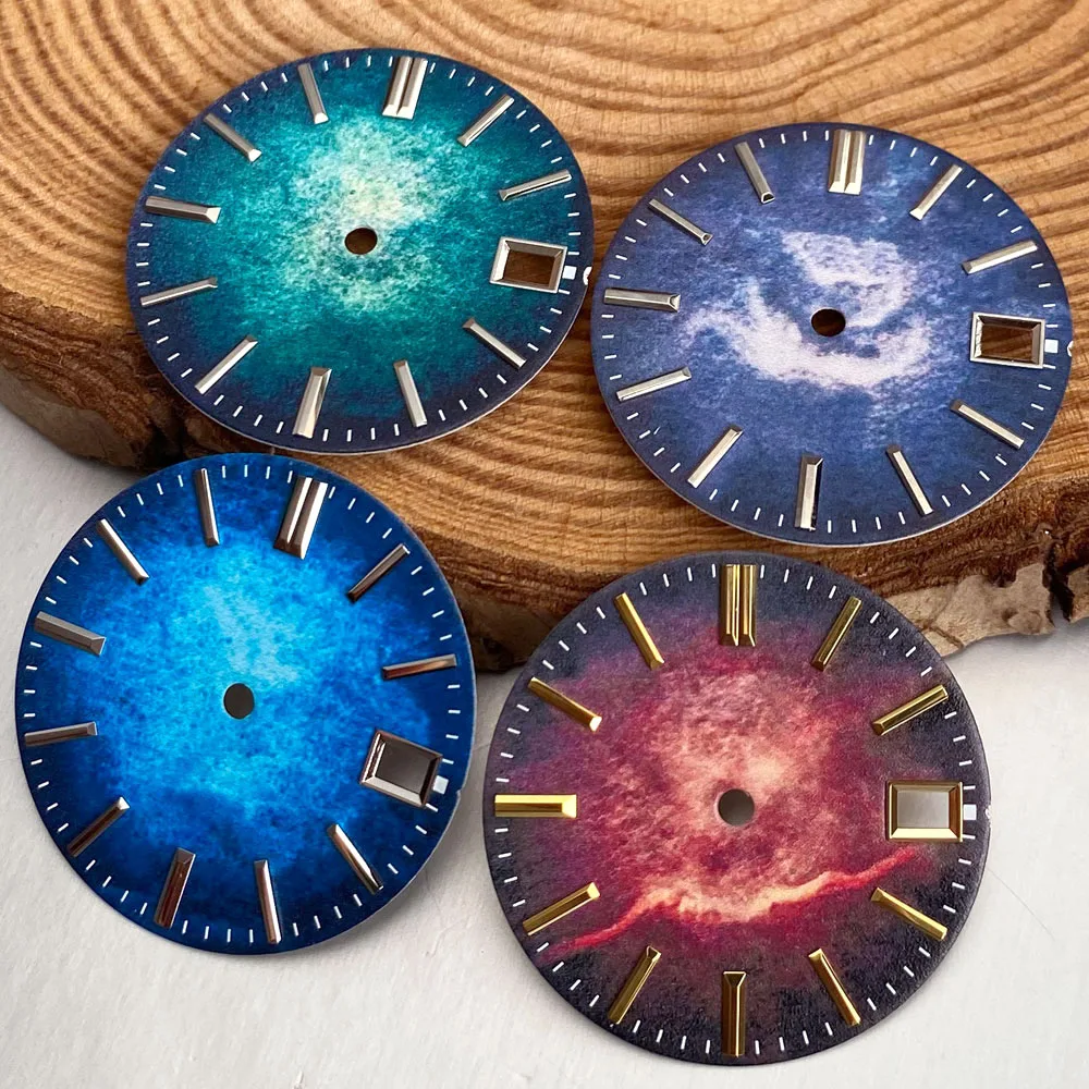 New 29MM Gradient Blue/Green/Red Texture nh35 Watch Dial Face Silver Gold Mark for NH35 Men's Watch Parts Accessories