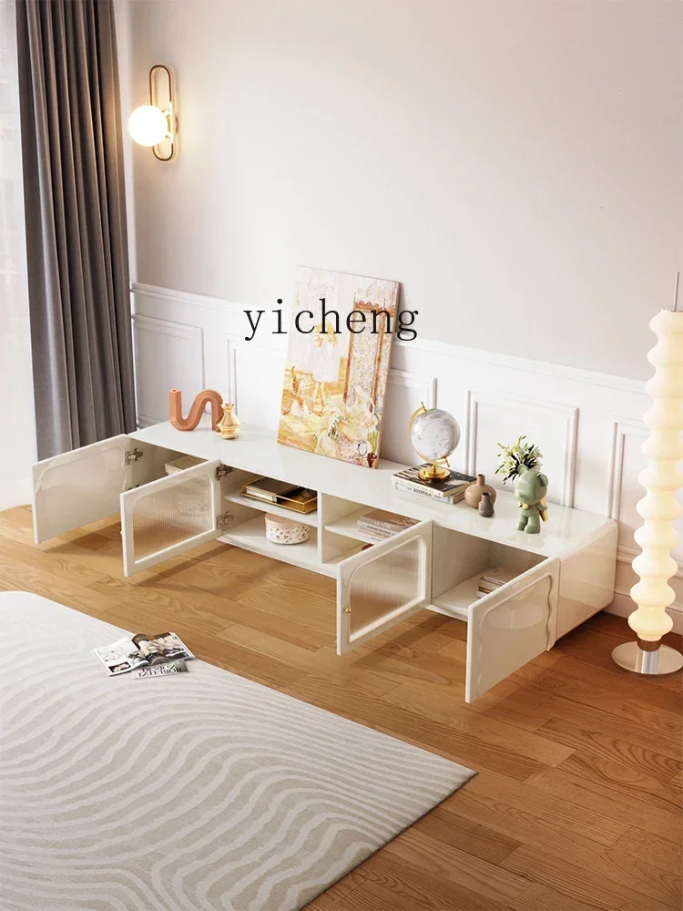 a1 TV cabinet Floor-to-ceiling coffee table combination Modern high-end cream style white TV cabinet