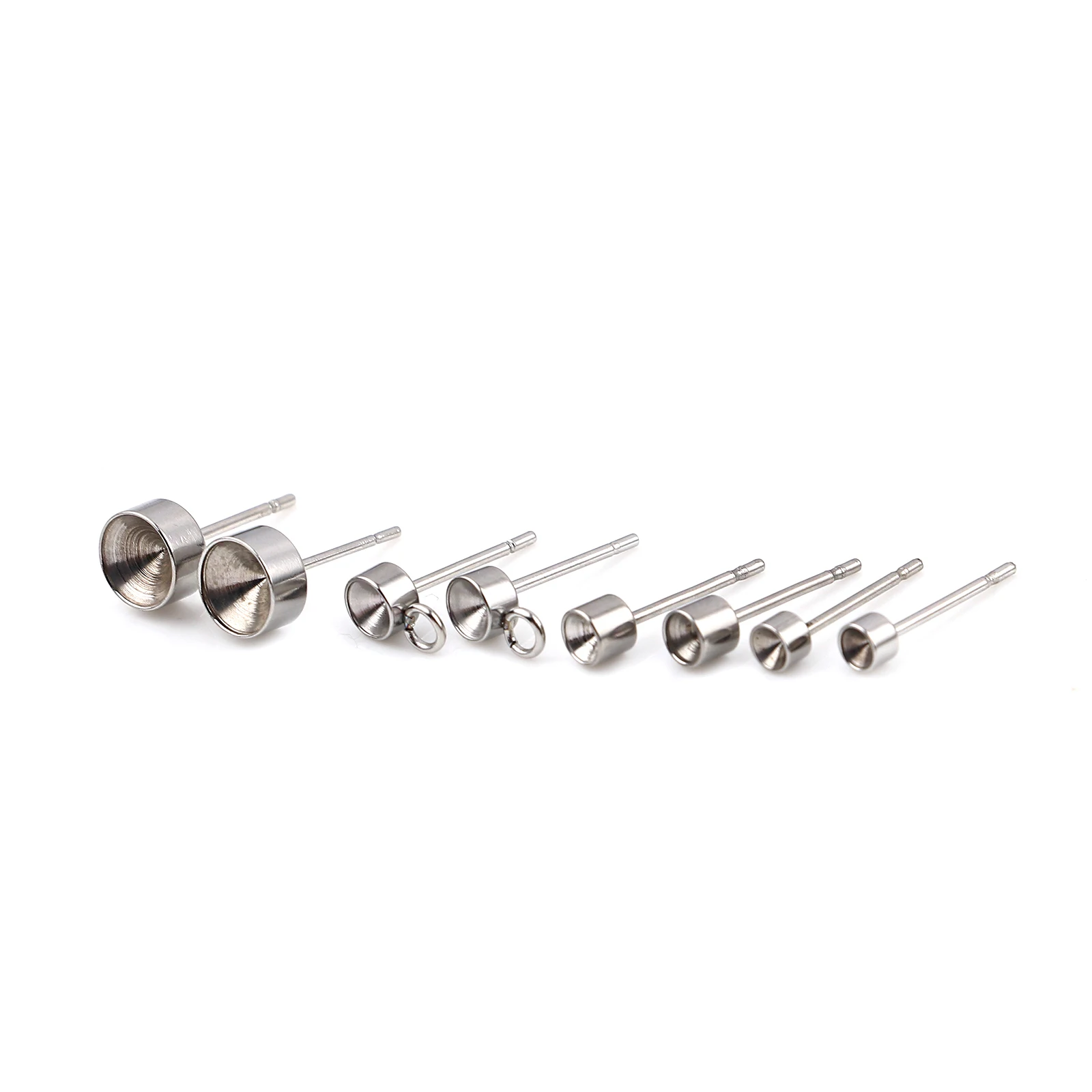 10 PCs Stainless Steel Ear Post Stud Earrings Round Silver color (Can Hold Rhinestone) 3mm Dia., Post/ Wire Size: (21 gauge)