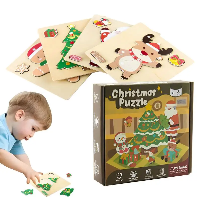 Christmas Puzzle For Toddler Safety Wooden Learning Toys Christmas Stocking Stuffers Party Favors For Boys Girls Grasp Ability