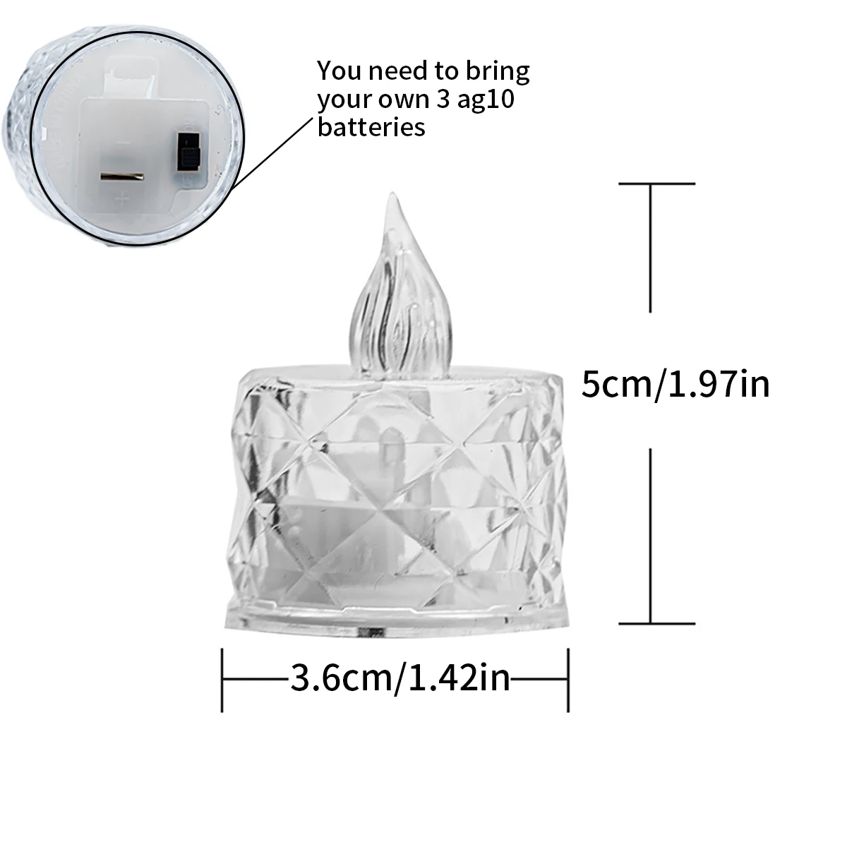 12/24 قطعة من مصابيح الشموع LED ذات مظهر كريستالي، شموع بلاستيكية عديمة اللهب، شموع زخرفية لسطح الطاولة الداخلية (تطلب البطارية)، مناسبة لعيد الميلاد والحفلات وحفلات الزفاف، والشموع المستديرة ذات الطابع الفضائي، مع فتيل واحد، مع التحكم في المفتاح #2