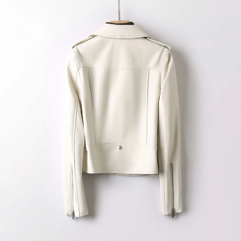 AYUNSUE blouson en cuir véritable pour femme, haut de gamme, en peau de mouton, manteaux courts de printemps et d'automne, moto noire