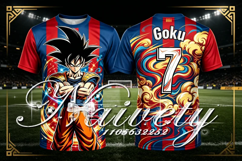 Hot Dragon Ball Goku 3D Full Print Football Jersey Unisex Red Blue Striped Cloud Sport Casual Soccer Training Short Sleeve Tee