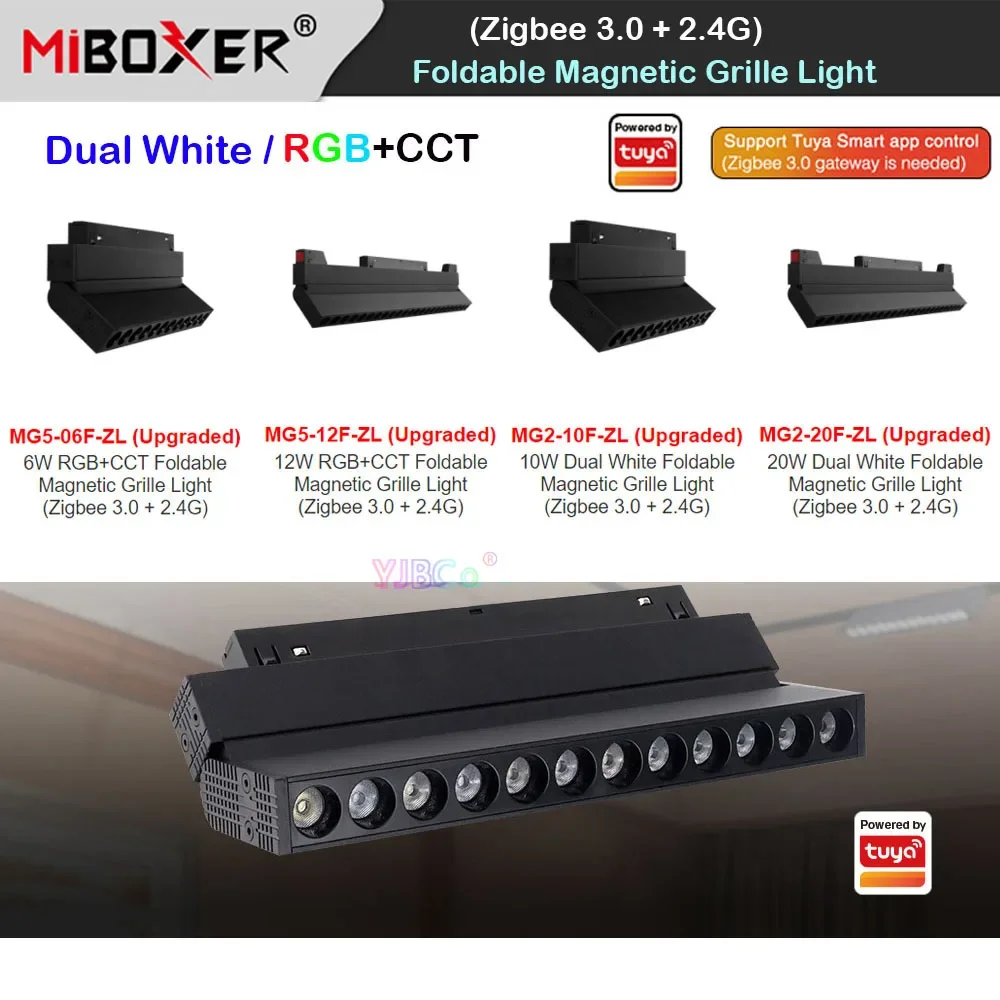 Miboxer Zigbee 3.0 게이트웨이 투야 앱 트랙 라이트 고정장치, 듀얼 화이트 마그네틱 및 접이식 그릴 라이트, 2.4G 시리즈 리모컨, 48V, 10W, 20W