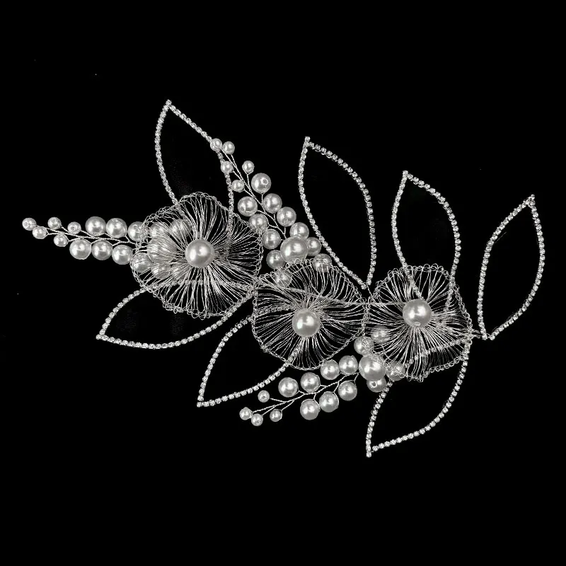 

3D Wire Flower Bridal Rhinestone Leaf Flowers Wedding Accessories Bridal Luxury Crystal Applique for dress