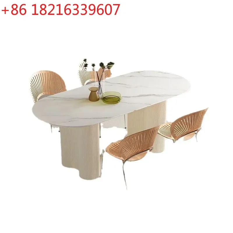 YAOCream Style Rock Slab Dining Table and Chairs Set Simple Light Luxury Rectangular Oval Design for Small Apartment Modern Home