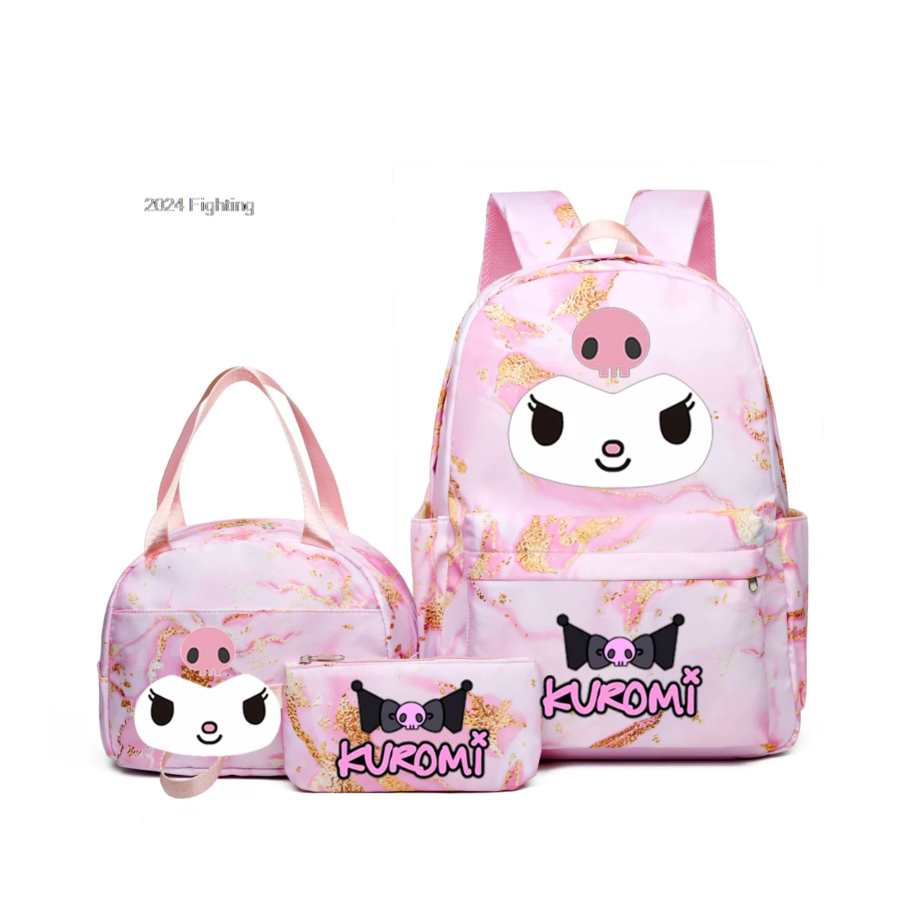 

MINISO Kuromi Backpack Set 3pcs Pencil Case Lunch Bags Schoolbag Cartoon Students Mochilas Back To School Gifts Stationery