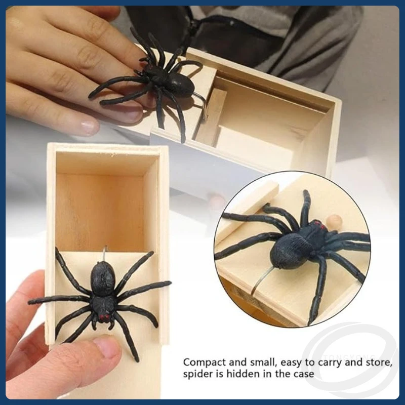 1pcs Funny Prank Toys Wooden Spider Prank Box Scary Spider Prank Box Halloween Party Decoration April Fools Day Props