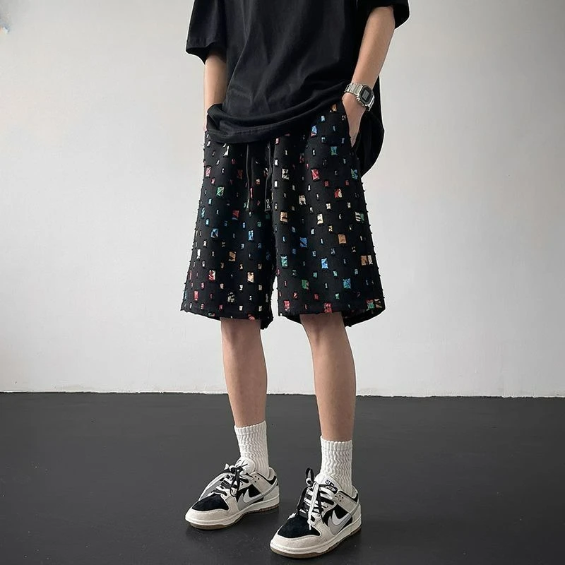 Plaid Shorts Men's Summer New Wide-leg Five-point Medium Pants Design Sense Niche