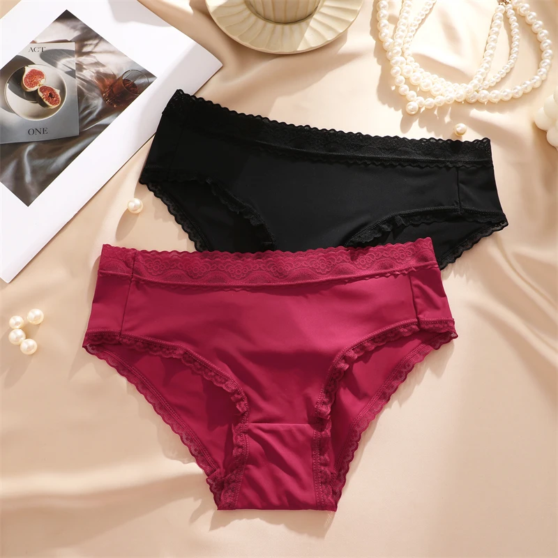 3Pcs Women Seamless Ultra-Soft Underwear Sexy Low Waist Lace Panties Female Breathable Solid Briefs Sports Comfort Lingerie S-XL