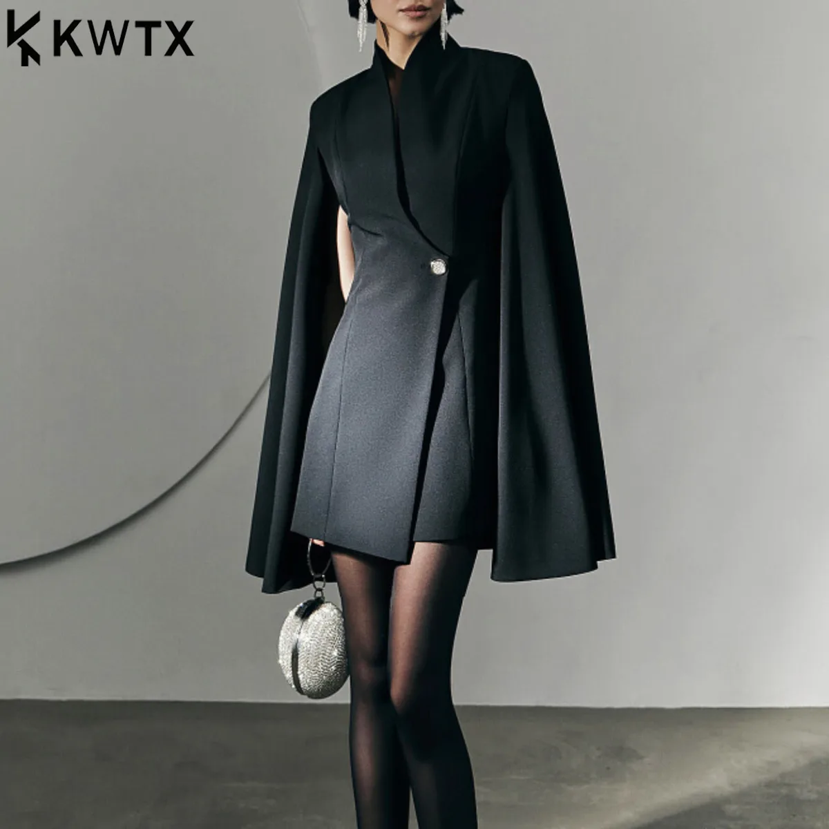 

KWTX Women’s Autumn Blazer Casual Vintage Chic Cape Style Single Button Midi Belted Solid Premium Fashion 2025 Autumn Party