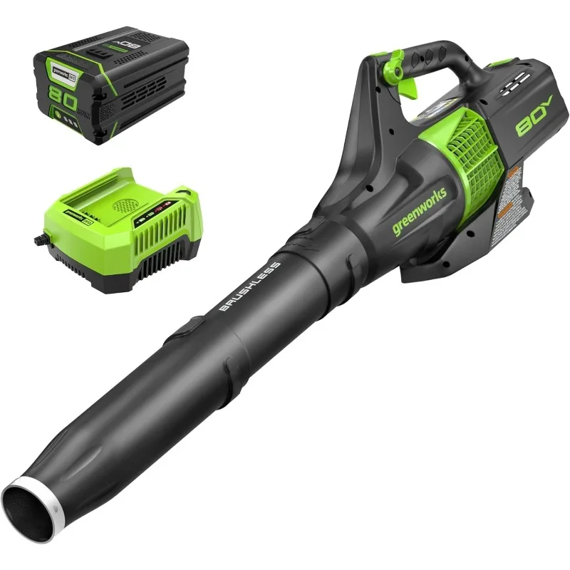 

Greenworks 80V 145 MPH / 580 CFM / 75+ Compatible Tools Cordless Brushless Axial Leaf Blower,2.5Ah Battery and Charger Included