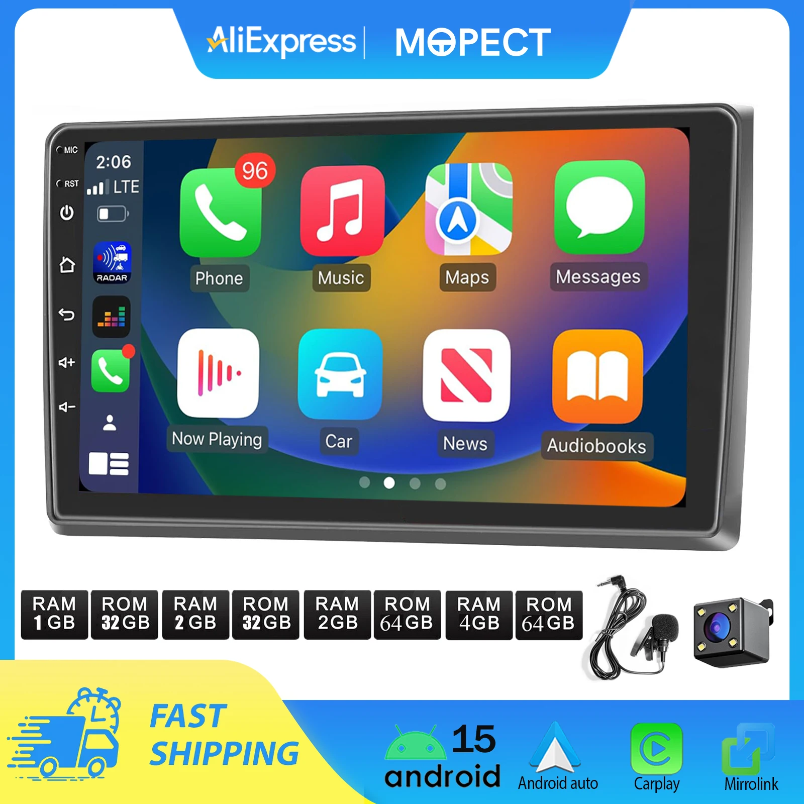 Écran autoradio MOPECT 9'' pour Audi A6 C5 1997-2004 S6 1999-2004 RS6 2002-2006 Carplay Android Auto WIFI Bluetooth GPS