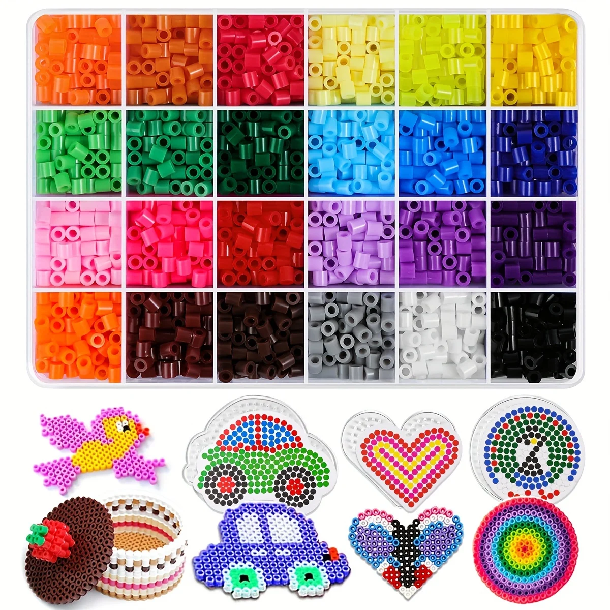 24Colors 5mm Fuse Beads Kit Iron Bead Pixel Art DIY, 3D Puzzle Jewelry Crafting, Handmade Gift Fuse Bead Set For Creative Crafts