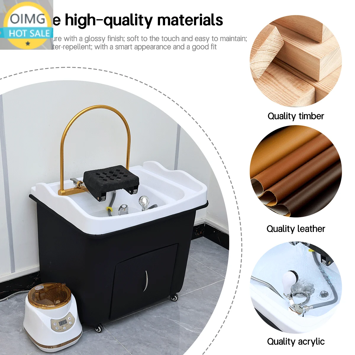 Movable Head Treatment Basin Water Circulation Beauty Hair Spa Salon Shampoo Sink for Barbershop