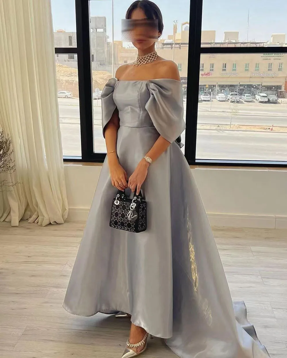 Elegant Shiny Satin Evening Dresses For Women Off The Shoulder Saudi Arabia A Line Formal Gowns Prom Party Dress Customized