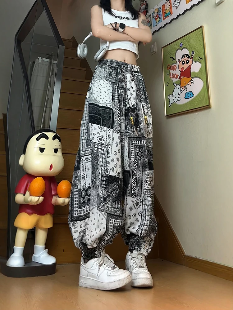 

Тайские этнические брюки из ледяного шелка, мужские летние тонкие широкие брюки-фонарики, драпированные солнцезащитные пляжные брюки Harlan Loose Fit Cas...