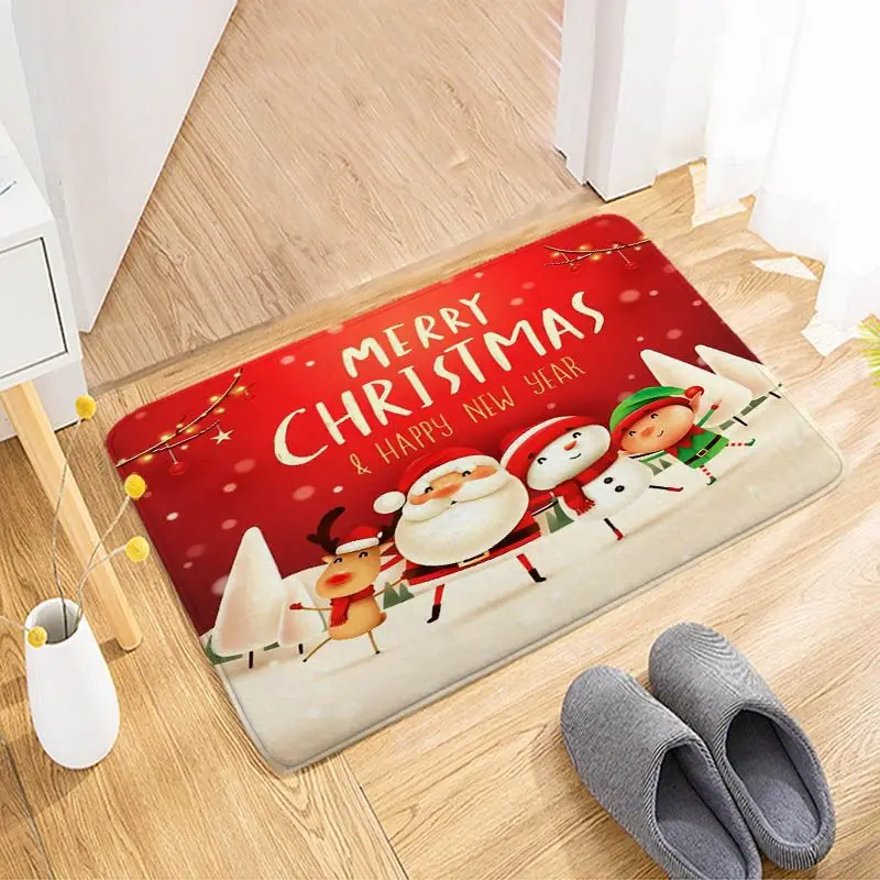 VIKAMA Christmas New Year Theme Cartoon Rug Entranceway Anti Slip Absorbent Doormat Holiday Home Decor Door Mat