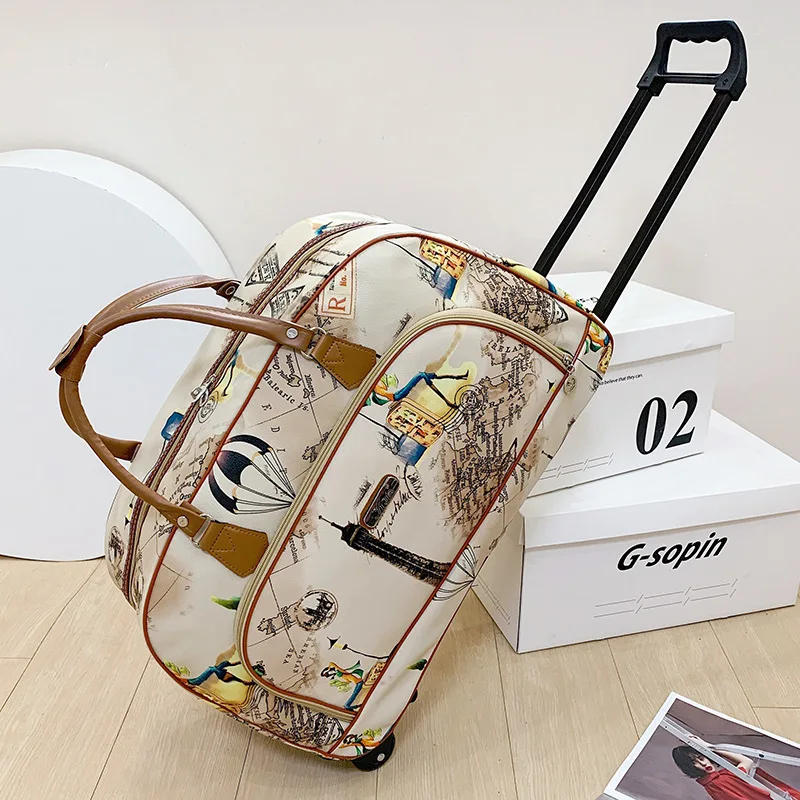 short-haul-pu-leather-carry-on-bag-women's-travel-bag-with-pull-large-capacity-lightweight-student-luggage-bag