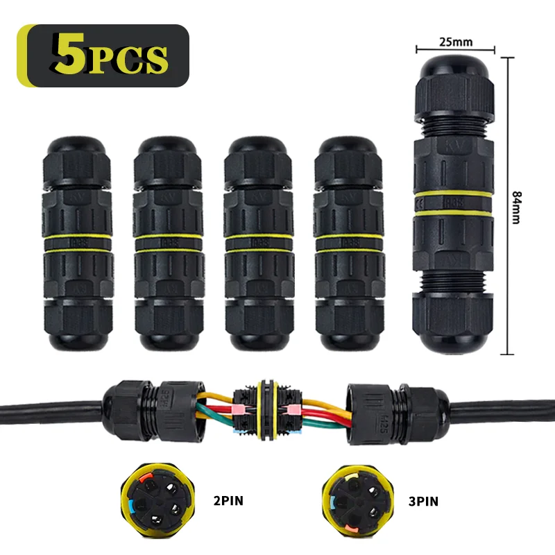 5PCS IP68 Waterproof Quick Wire Connector 2/3 Pin Push-In Outdoor Junction Box LED Lamp Rainproof Cable Joint Terminal Extension