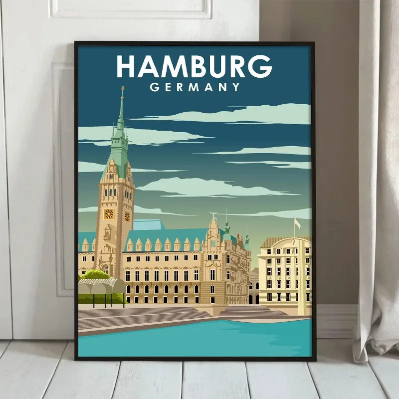 Global Famous City Landscape Canvas Art Poster Dubai New York Sydney Amsterdam Retro Travel Flat Illustration Nordic Home Decor