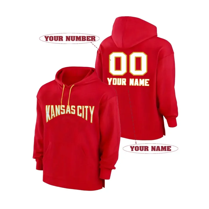 Custom Kansas City Embroidered Hoodie Personalized Name&Number, Thick Pullover for Men&Women Loose Fit Unisex Couples Sweatshirt