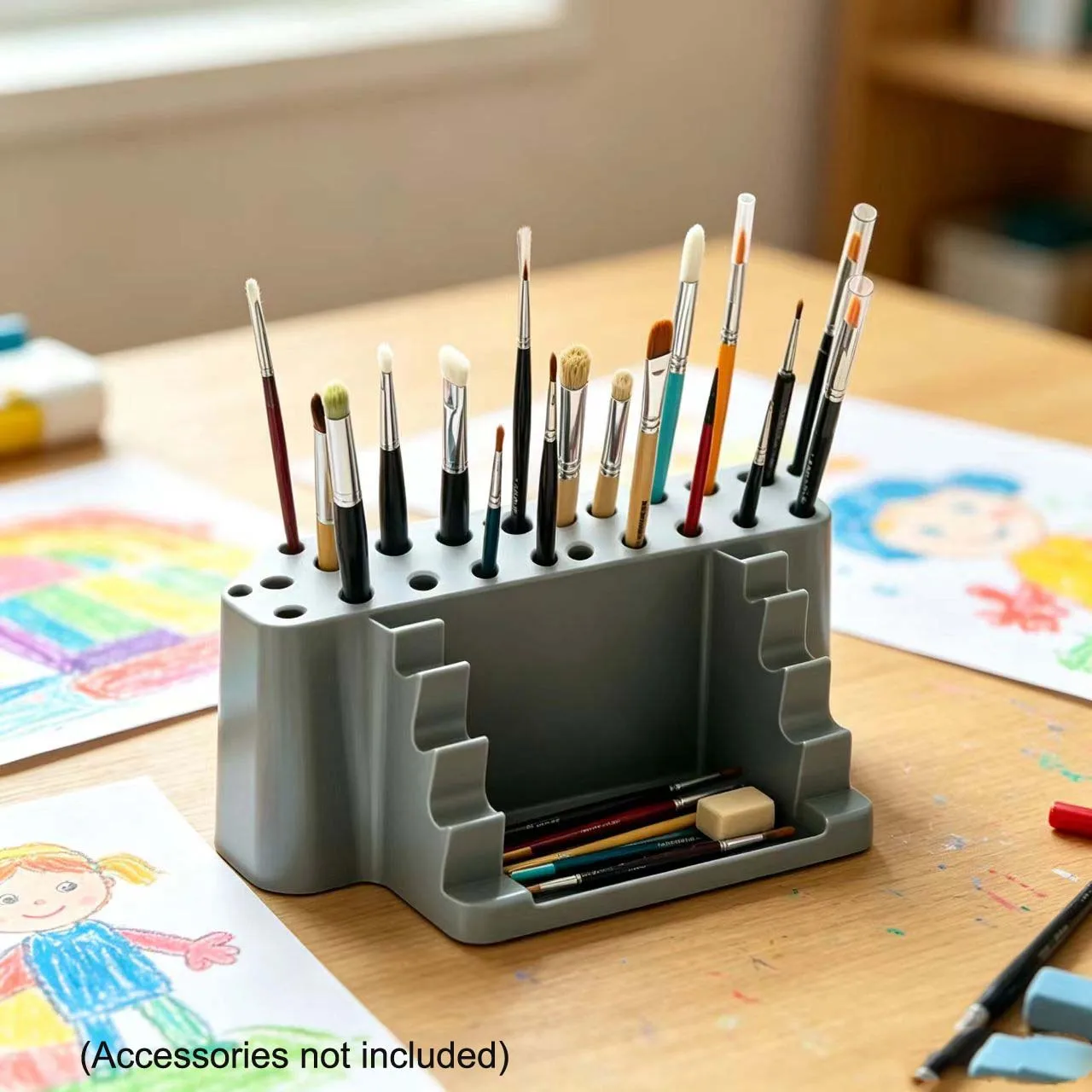 For palette-Compatible Brush Holder for Artists Featuring Precise 3D Printed Geometry and Functional Multi-Slot Layout