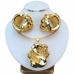 Fashion Italian Dubai Gold Plated Jewelry Set Simple Style Big Pendant Necklace Light Weight Jewelry Set for Woman FHK17113