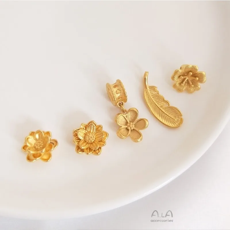 Vietnam Sand Gold Large Hole Lotus Plum Blossom Bead Separation Passepartout Accessories Feather Pendant DIY Bracelet Jewelry