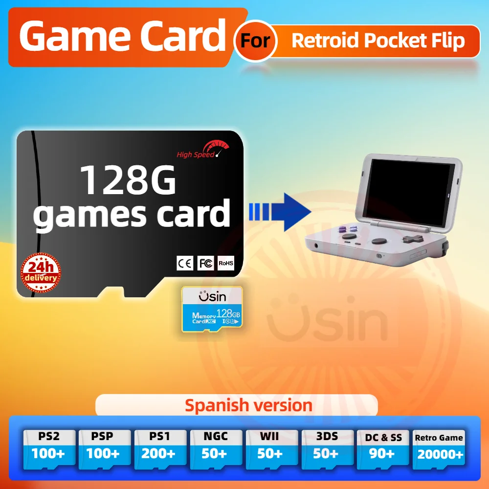 Memory Game Card For Retroid Pocket Flip Spanish Version Retro PS2 PSP Games Android Gaming portable Console SD TF H-speed 128G