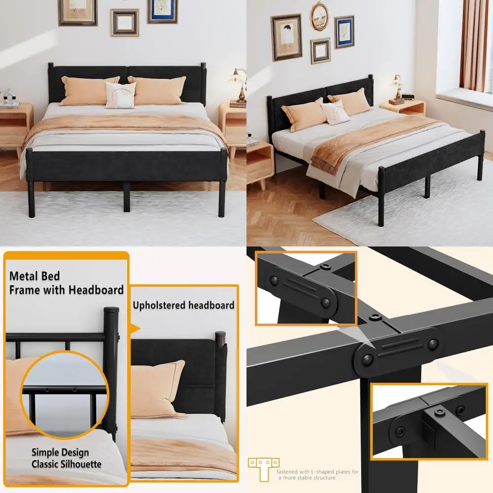 Heavy-Duty 14-Inch Queen Metal Bed Frame with Storage, Easy Assembly, No Box Spring Needed, Sturdy Mattress Foundation