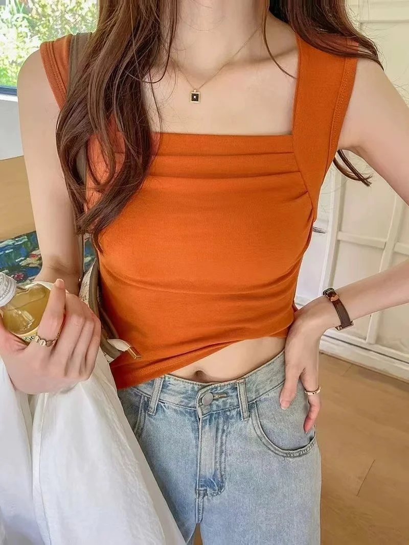 Camiseta sin Mangas de Verano 2026 para Mujer, Corte Ajustado, Cuello en U, Versátil, para Todas las Temporadas y Ocasiones