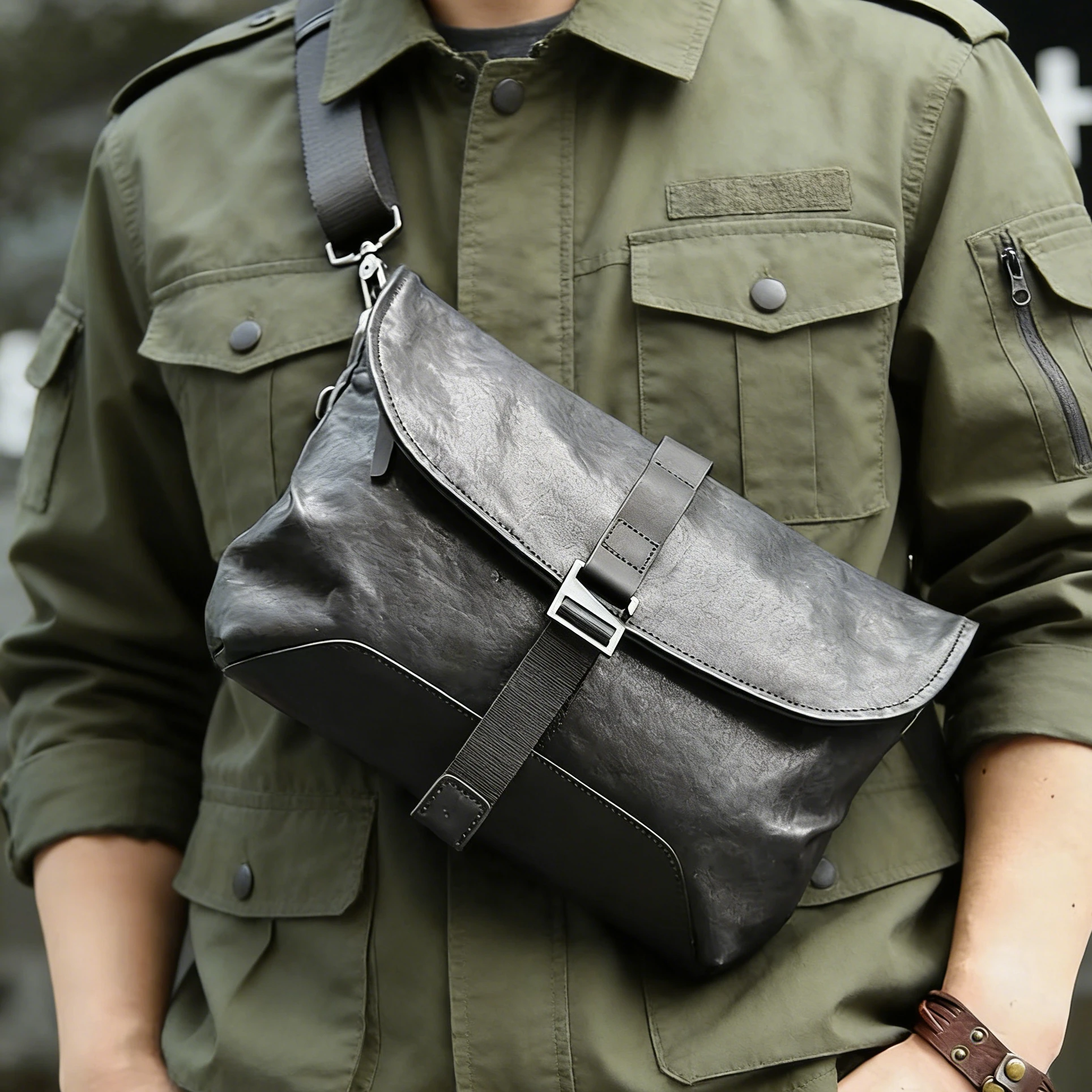 Men's Casual Crossbody Bag Genuine Leather Fashion High-Grade Shoulder Bag First Layer Cowhide Chest Bag