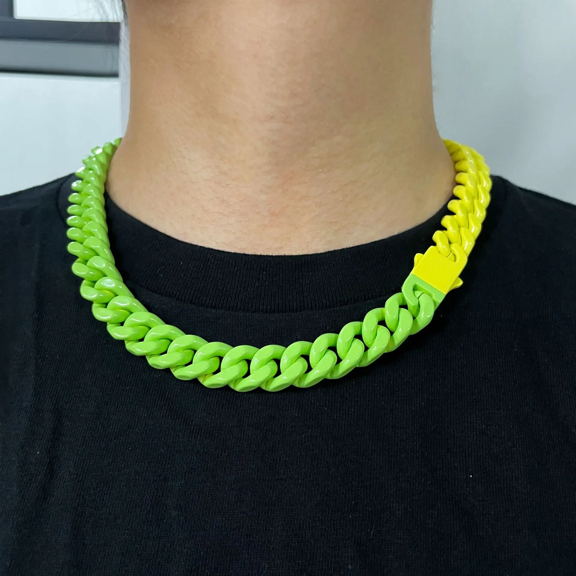 Hip Hop Stainless Steel Macaron Colorblock Cuban Bracelet Original Design Titanium Steel Not Fading Bracelet Necklace Men