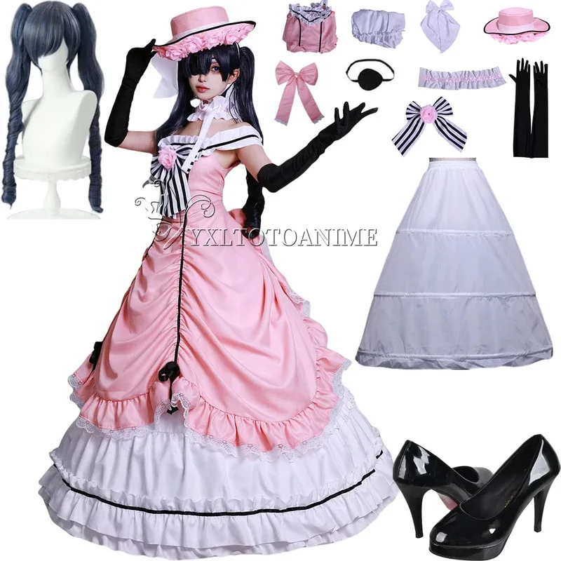 

Anime Black Butler Kuroshitsuji Ciel Phantomhive Cosplay Sleeveless Lace Maid Cut Full Dress Uniform Outfit Princess Costumes