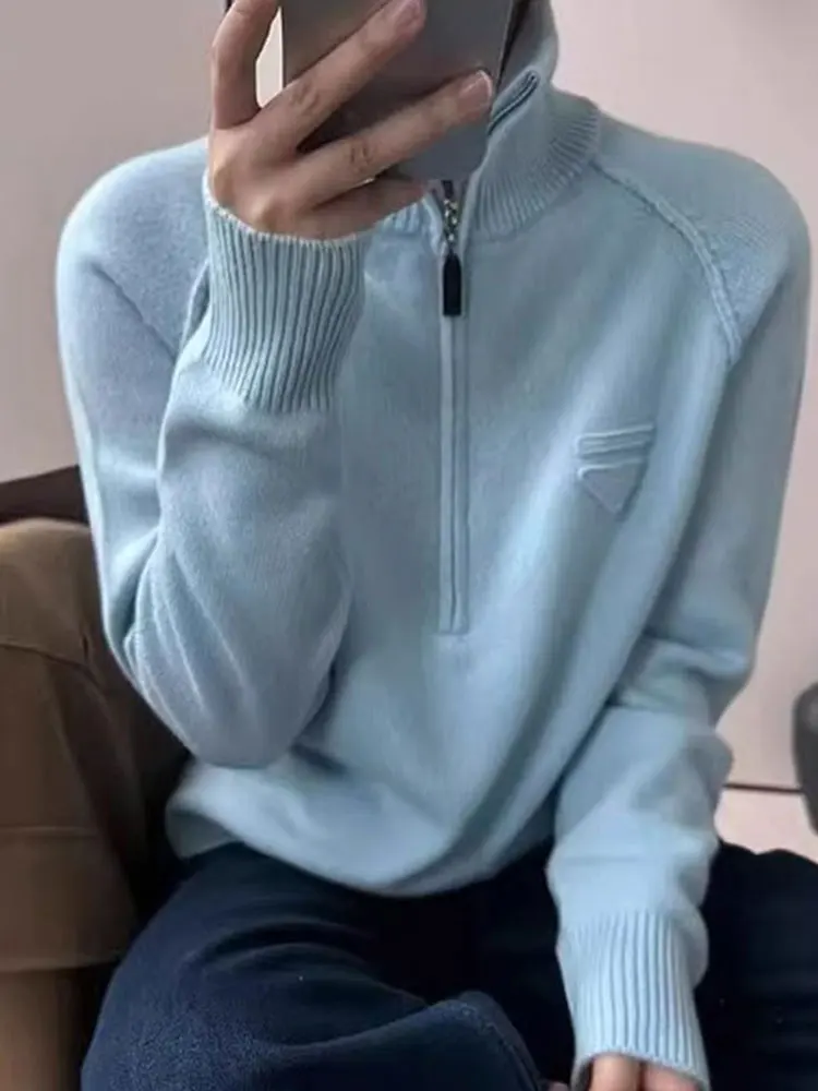 

Casual Long Sve Zipper Sweater Comfortable Knitted Top Slimming Korean Sle Spring Commute Color Leisure Lazy Women...