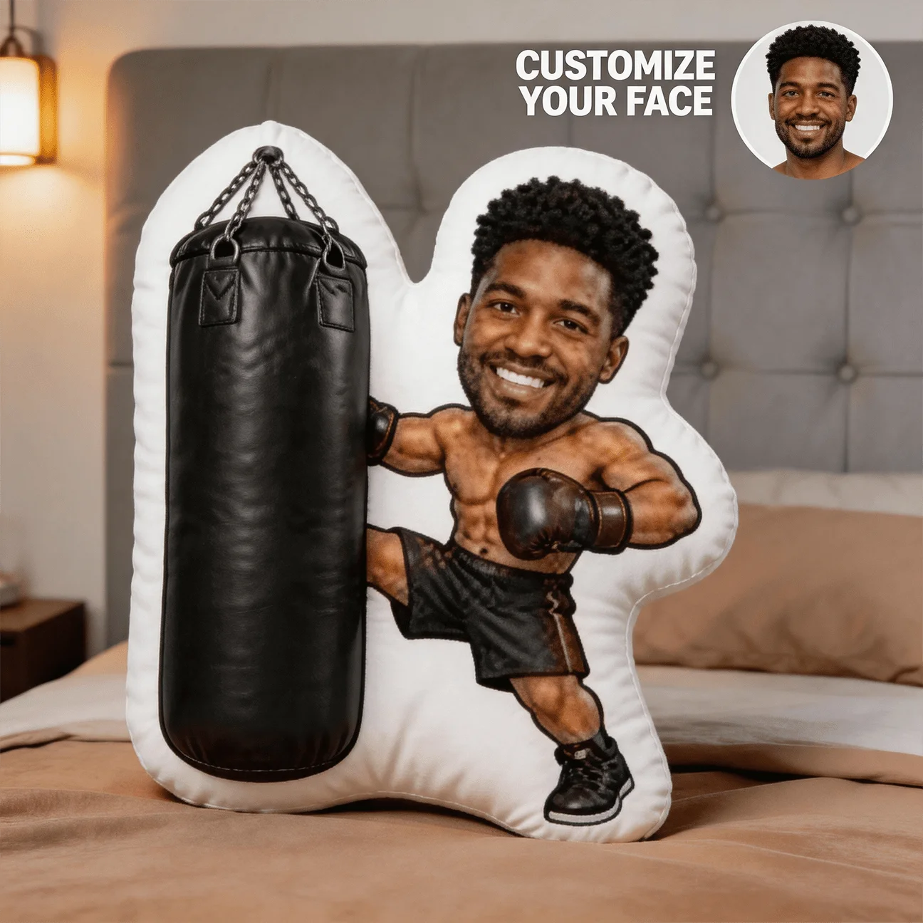 Custom Boxing Fighter Shape Throw Pillow Personalized Photo Face Cushion Multi Size Sofa Decor Cute Gifts Friend Birthday Father