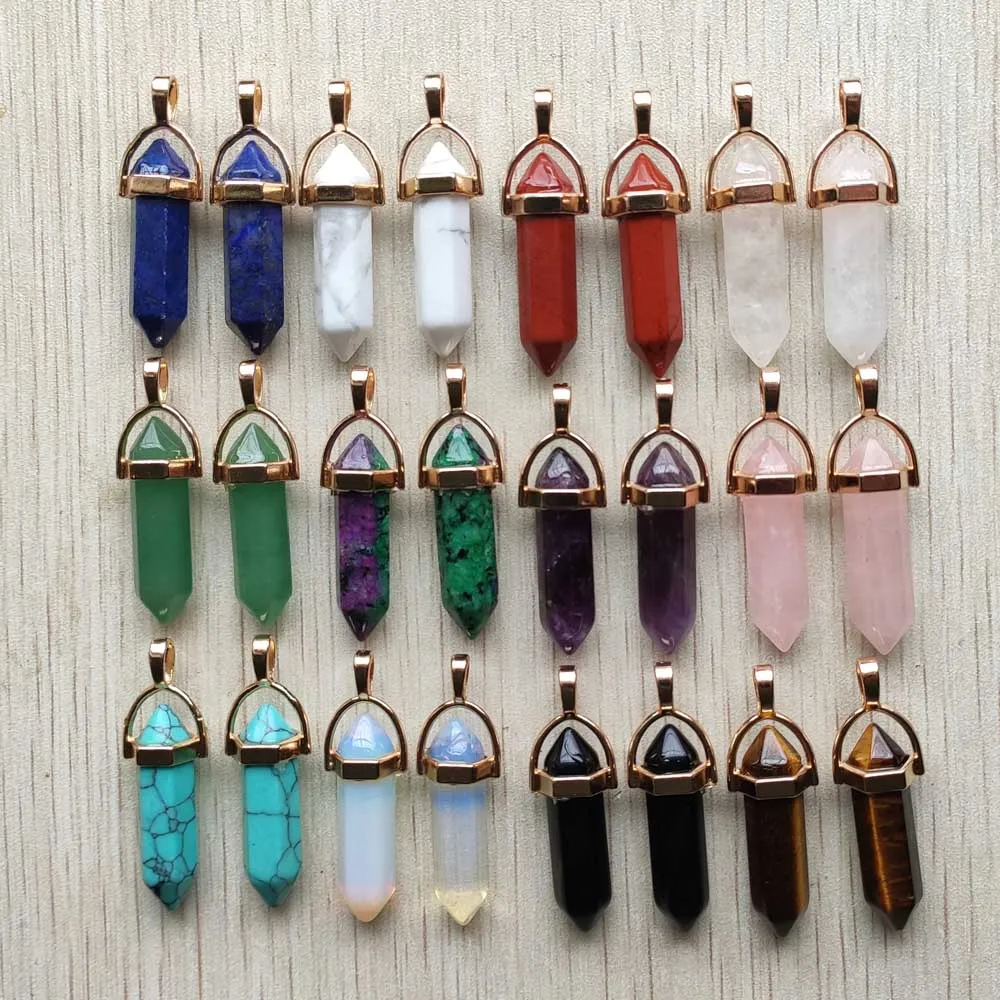 

Good quality natural stone gold color alloy mixed pillar charms pendants for jewelry making 24pcs/lot Wholesale free shipping