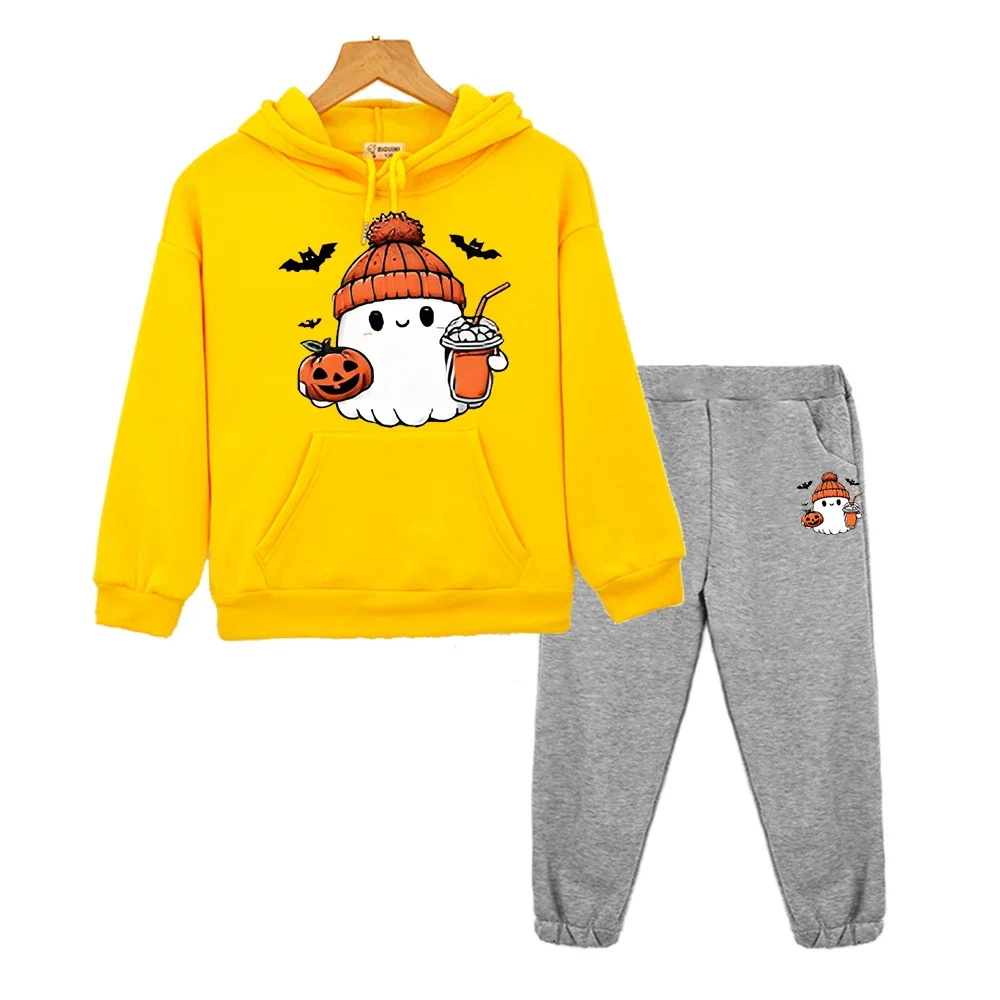 Halloween pumpkin witch elf Autumn anime hoodie sweatshirt kids boutique clothes Halloween pullover boy girls Sports Hooded Sets