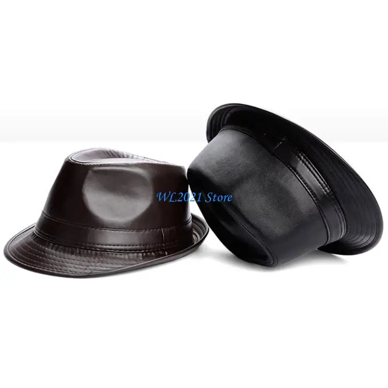 

G5GC Vintage PU-leather Hats for Outdoor Hat for Older Casual Hat Model Show Hat