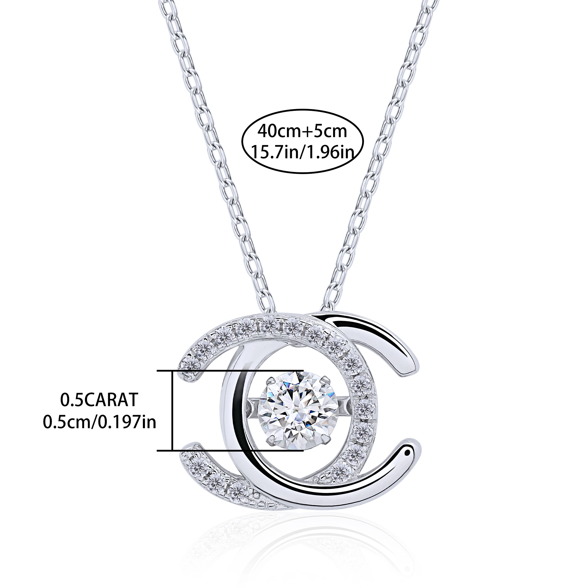 

Eme jewe 0.5CT D Color VVS1 Moissanite Double C Necklace Pendant S925 Silver Plated White Gold Suitable For Women's Daily Wear