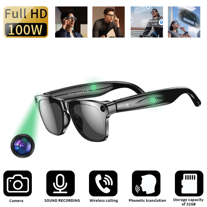 

LIGE новые умные очки с искусственным интеллектом, HD-камера, умные очки, фотографический видеоперевод, Bluetooth-вызов, голосовой помощник, умные солнцезащитные очки